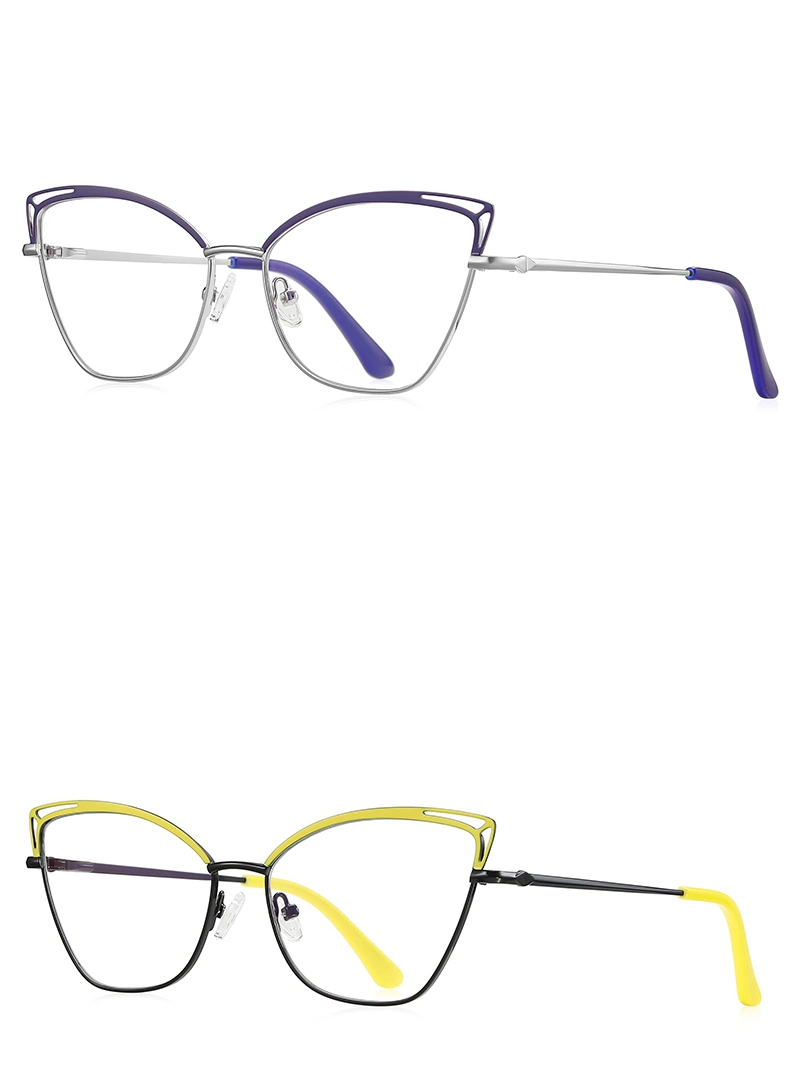 Luxury Adorable Cat Eye Shape Design with Hollowed-out Brow Bar on Top Elegant Stainless Steel Lady Stock Optical Frames