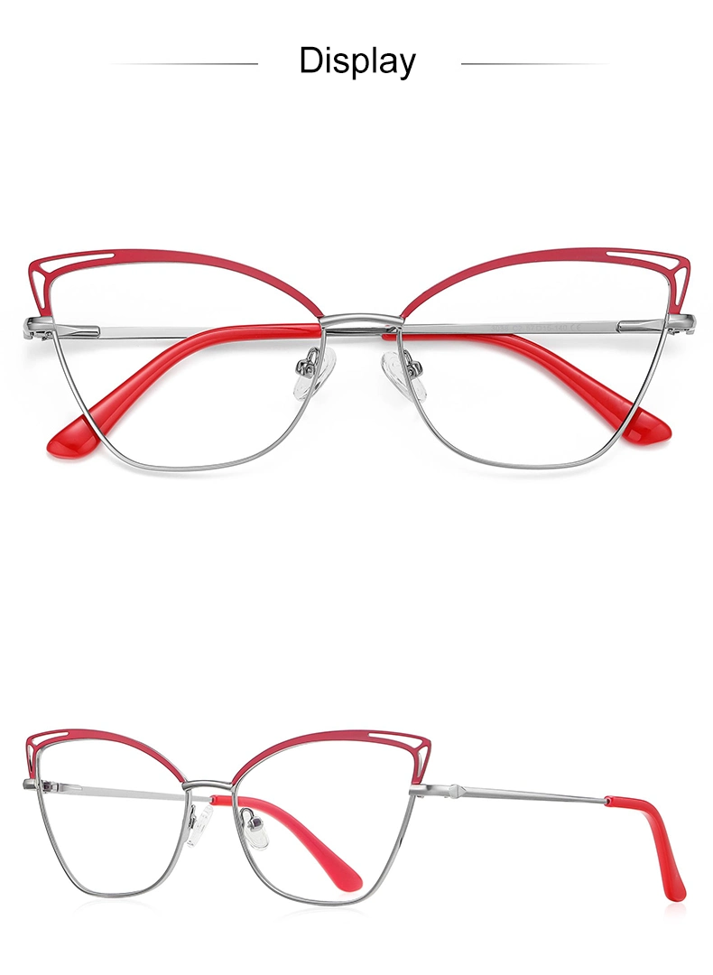 Luxury Adorable Cat Eye Shape Design with Hollowed-out Brow Bar on Top Elegant Stainless Steel Lady Stock Optical Frames